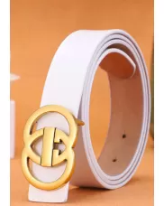 DOUBLE SYMBOL GOLD BUCKLE LEATHER BELT WHITE