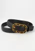 ROSLYN METAL CIRCLE BUCKLE QUILTED LEATHER BELT BLACK