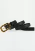 ROSLYN METAL CIRCLE BUCKLE QUILTED LEATHER BELT BLACK