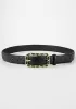 ROSLYN METAL RECTANGLE BUCKLE QUILTED LEATHER BELT BLACK