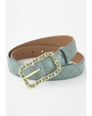 ROSLYN METAL RECTANGLE BUCKLE QUILTED LEATHER BELT BLUE