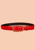 ROSLYN METAL RECTANGLE BUCKLE QUILTED LEATHER BELT RED