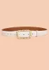 ROSLYN METAL RECTANGLE BUCKLE QUILTED LEATHER BELT WHITE