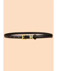 SMALL H GOLD BUCKLE LEATHER BELT BLACK FOR WOMEN