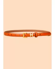 SMALL H GOLD BUCKLE LEATHER BELT CAMEL FOR WOMEN