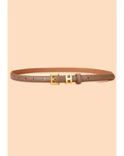 SMALL H GOLD BUCKLE LEATHER BELT KHAKI FOR WOMEN