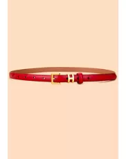 SMALL H GOLD BUCKLE LEATHER BELT RED FOR WOMEN