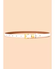 SMALL H GOLD BUCKLE LEATHER BELT WHITE FOR WOMEN