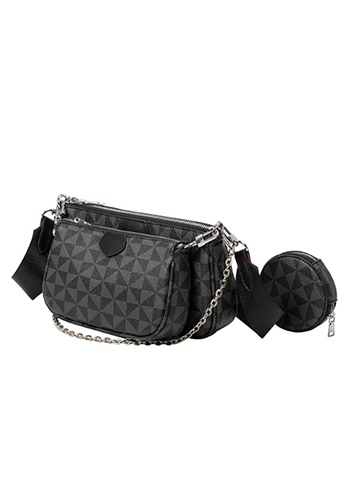 Louisa Triangle Checked Vegan Leather Clutch Bag Black
