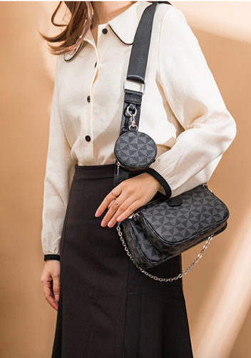 Louisa Triangle Checked Vegan Leather Clutch Bag Black