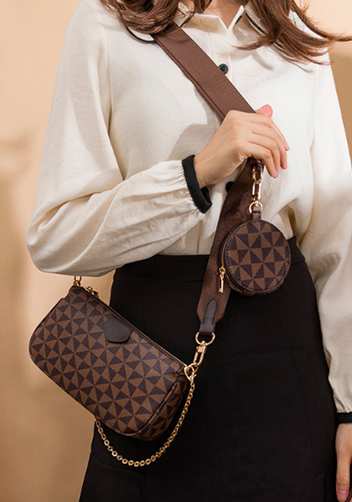 Louisa Triangle Checked Vegan Leather Clutch Bag Brown