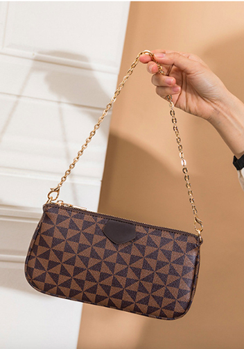 Louisa Triangle Checked Vegan Leather Clutch Bag Brown