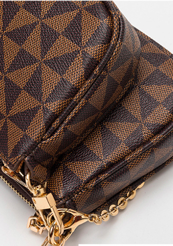 Louisa Triangle Checked Vegan Leather Clutch Bag Brown