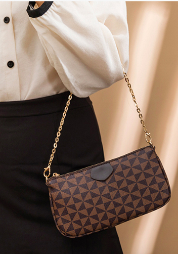 Louisa Triangle Checked Vegan Leather Clutch Bag Brown