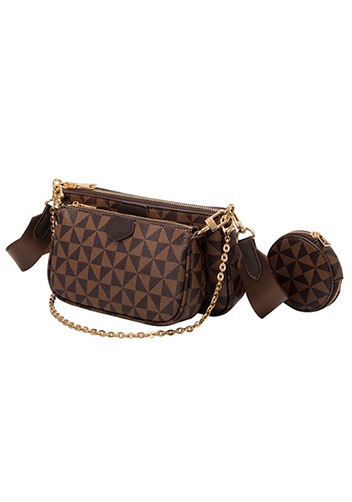 Louisa Triangle Checked Vegan Leather Clutch Bag Brown