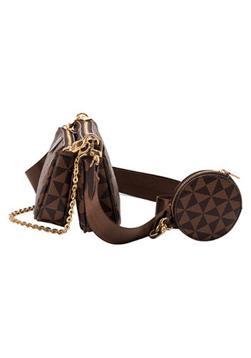 Louisa Triangle Checked Vegan Leather Clutch Bag Brown