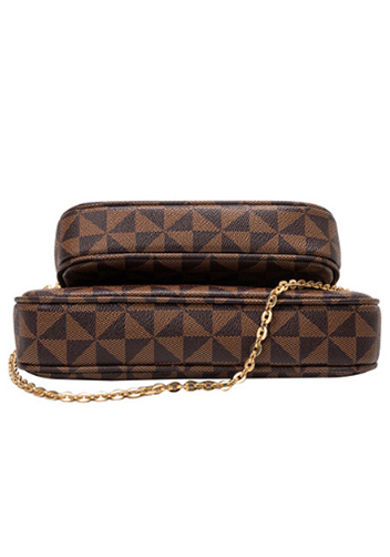 Louisa Triangle Checked Vegan Leather Clutch Bag Brown