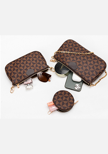 Louisa Triangle Checked Vegan Leather Clutch Bag Brown