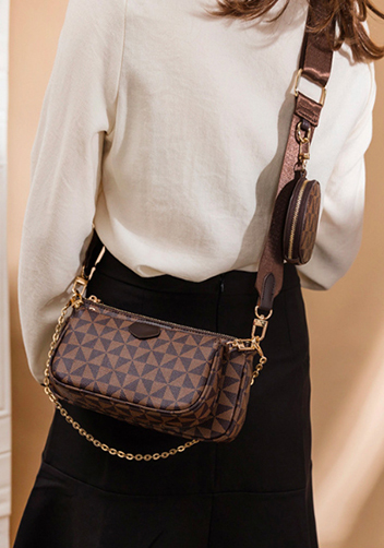 Louisa Triangle Checked Vegan Leather Clutch Bag Brown