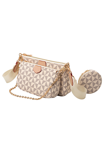 Louisa Triangle Checked Vegan Leather Clutch Bag White