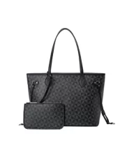Louisa Triangle Checked Vegan Leather Tote Black