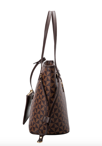 Louisa Triangle Checked Vegan Leather Tote Brown