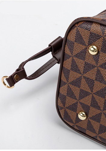 Louisa Triangle Checked Vegan Leather Tote Brown