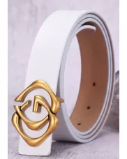 Double Square Gold Buckle Leather Belt White