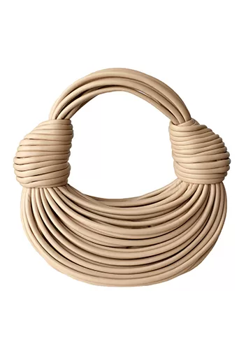 Dina Spaghetti Vegan Leather Knot Top Handle Bag Beige
