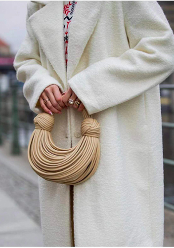 Dina Spaghetti Vegan Leather Knot Top Handle Bag Beige