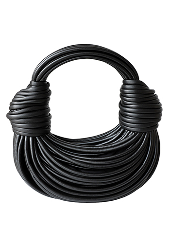 Dina Spaghetti Vegan Leather Knot Top Handle Bag Black