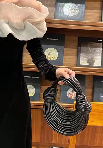 Dina Spaghetti Vegan Leather Knot Top Handle Bag Black