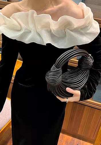 Dina Spaghetti Vegan Leather Knot Top Handle Bag Black