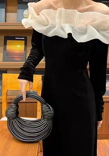Dina Spaghetti Vegan Leather Knot Top Handle Bag Black