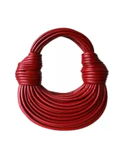 Dina Spaghetti Vegan Leather Knot Top Handle Bag Burgundy
