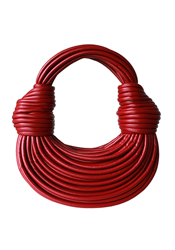Dina Spaghetti Vegan Leather Knot Top Handle Bag Burgundy