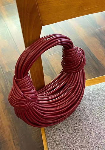 Dina Spaghetti Vegan Leather Knot Top Handle Bag Burgundy