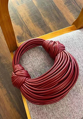 Dina Spaghetti Vegan Leather Knot Top Handle Bag Burgundy