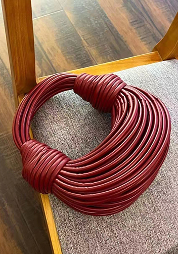 Dina Spaghetti Vegan Leather Knot Top Handle Bag Burgundy