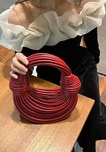 Dina Spaghetti Vegan Leather Knot Top Handle Bag Burgundy