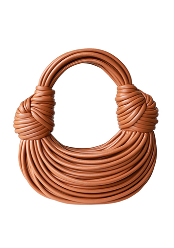 Dina Spaghetti Vegan Leather Knot Top Handle Bag Camel