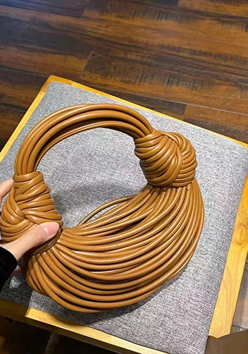 Dina Spaghetti Vegan Leather Knot Top Handle Bag Camel