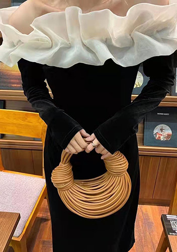 Dina Spaghetti Vegan Leather Knot Top Handle Bag Camel