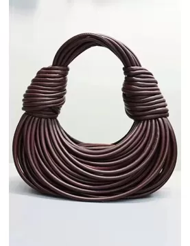 Dina Spaghetti Vegan Leather Knot Top Handle Bag Choco