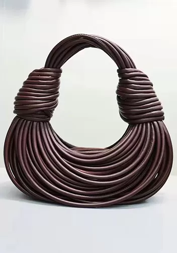 Dina Spaghetti Vegan Leather Knot Top Handle Bag Choco