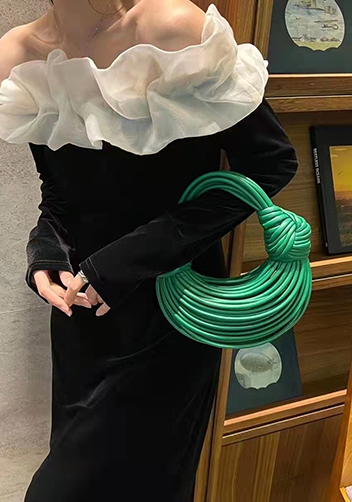 Dina Spaghetti Vegan Leather Knot Top Handle Bag Green