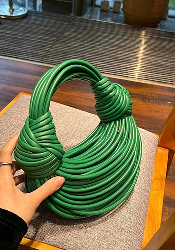Dina Spaghetti Vegan Leather Knot Top Handle Bag Green