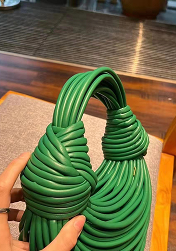 Dina Spaghetti Vegan Leather Knot Top Handle Bag Green