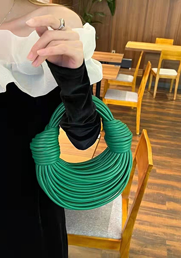 Dina Spaghetti Vegan Leather Knot Top Handle Bag Green