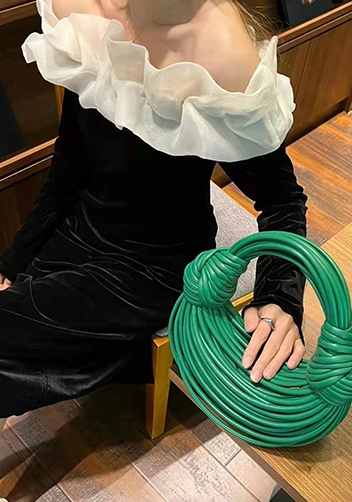 Dina Spaghetti Vegan Leather Knot Top Handle Bag Green